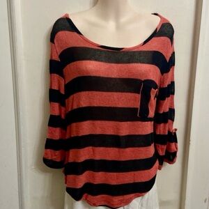 Charming Charlie Orange- Black Stripes Pullover Blouse (L)